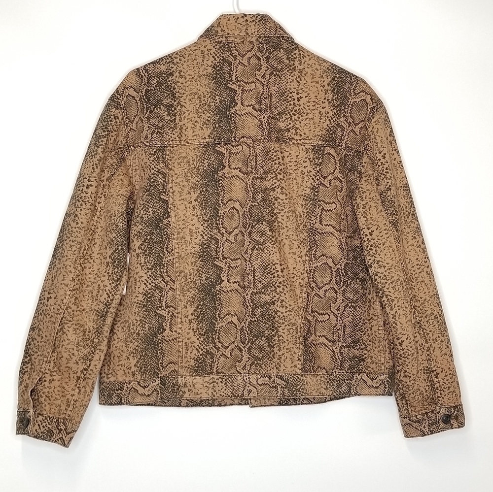 New Free People Brown Snake Skin Print XS Cotton Boho Neutral Y2K Trucker Jacket - Picture 2 of 12